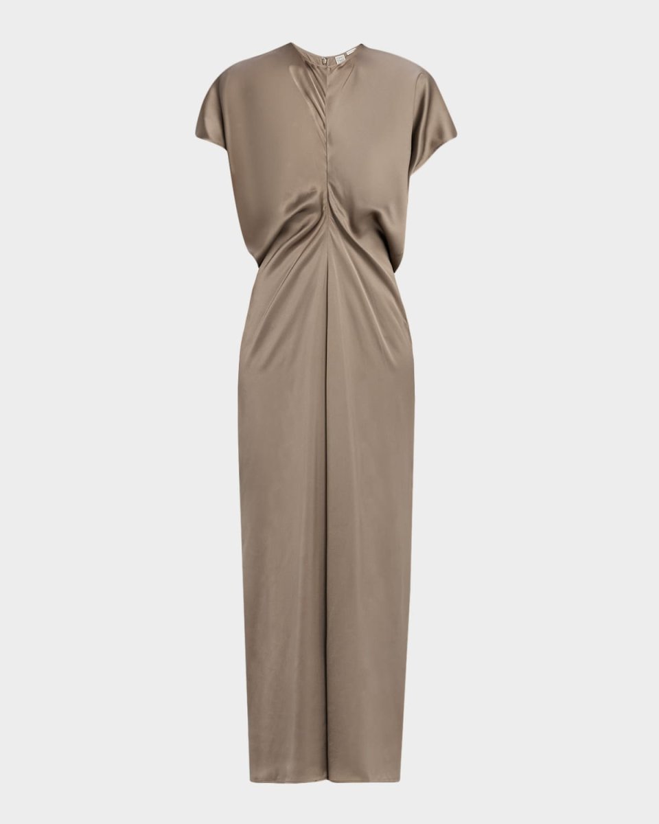 Satin Slouch Waist Short-Sleeve Dress